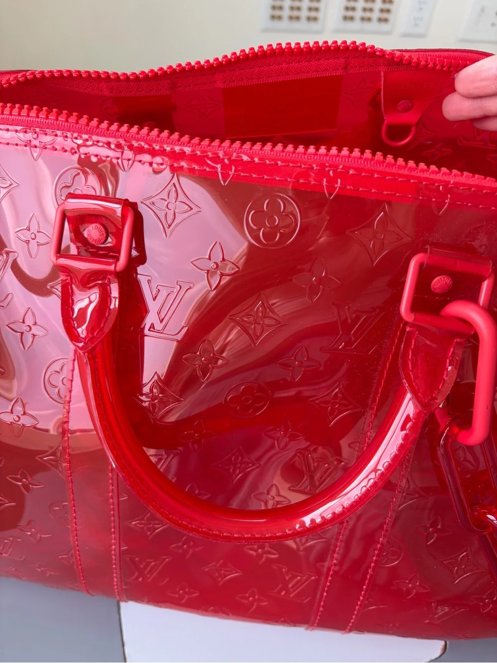 Louis Vuitton Red Virgil Abloh Keepall Travel Bag